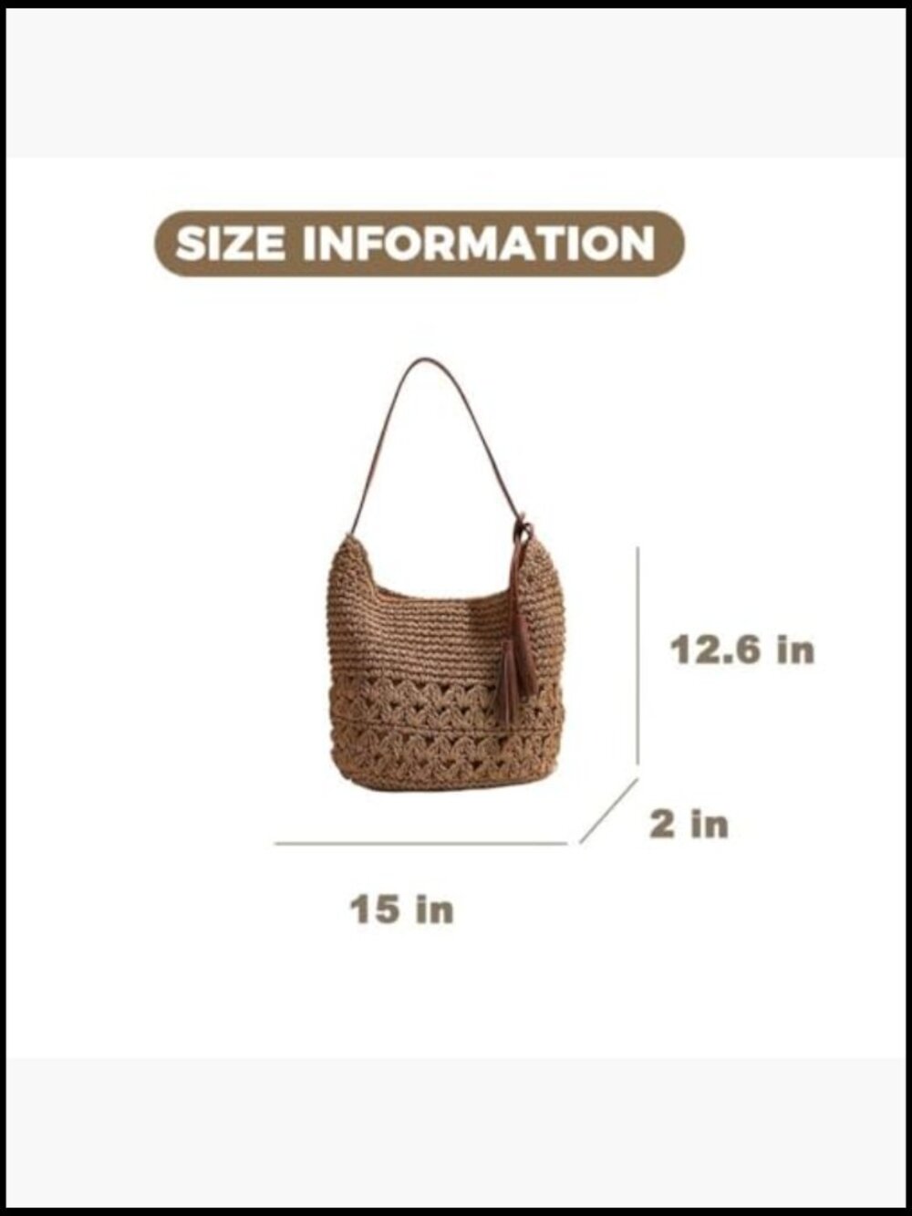 Straw Woven Tote Bag Boho Handmade Crochet Hobo Shoulder Purse Summer Beach - Picture 6 of 7
